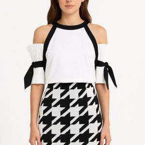 White & Black Pleated Side Sleeve Top